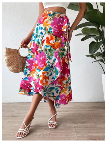Verdusa Women's Boho Floral Bow Tie Wrap Skirt Asymmetrical Flowy Vacation Long Skirts4
