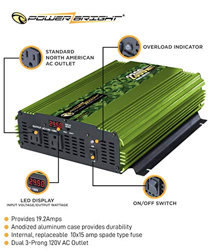 PowerBright 2300 Watt 24V Power Inverter, Dual 110V AC Outlets, Modified Sine Wave, Back Up Power Supply for Small Appliances, Blenders, Vacuums & Power Tools w/Battery Cables Included - CE Approved