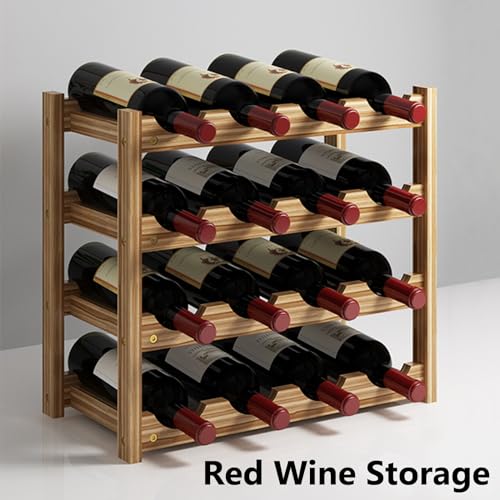 رف نبيذ من اون، رف نبيذ من خشب الصنوبر، ثبات جيد، صناعة متقنة، سعة كبيرة، عرض رائع للمقهى (سعة 4 طبقات 20 زجاجة)