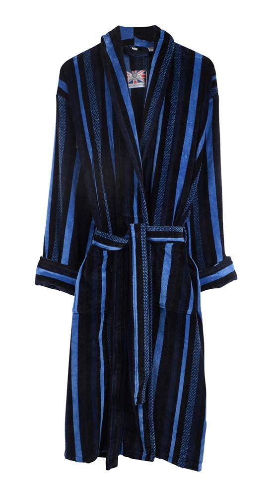 Bown Of London Men's Blue British 100% Cotton Bathrobe - The Salcombe (M)
