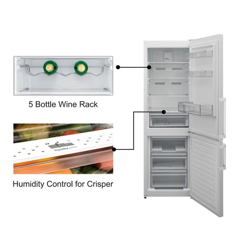 Pemberly Row 12cf No Frost Bottom Freezer Refrigerator, White Finish, LED Lighting, Wine Rack, Garage-Ready Design, Adjustable Shelves, Energy-Efficient, Dual Control, 73.2x23.4x25.6 In Dimensions on Fridge.com - View 6
