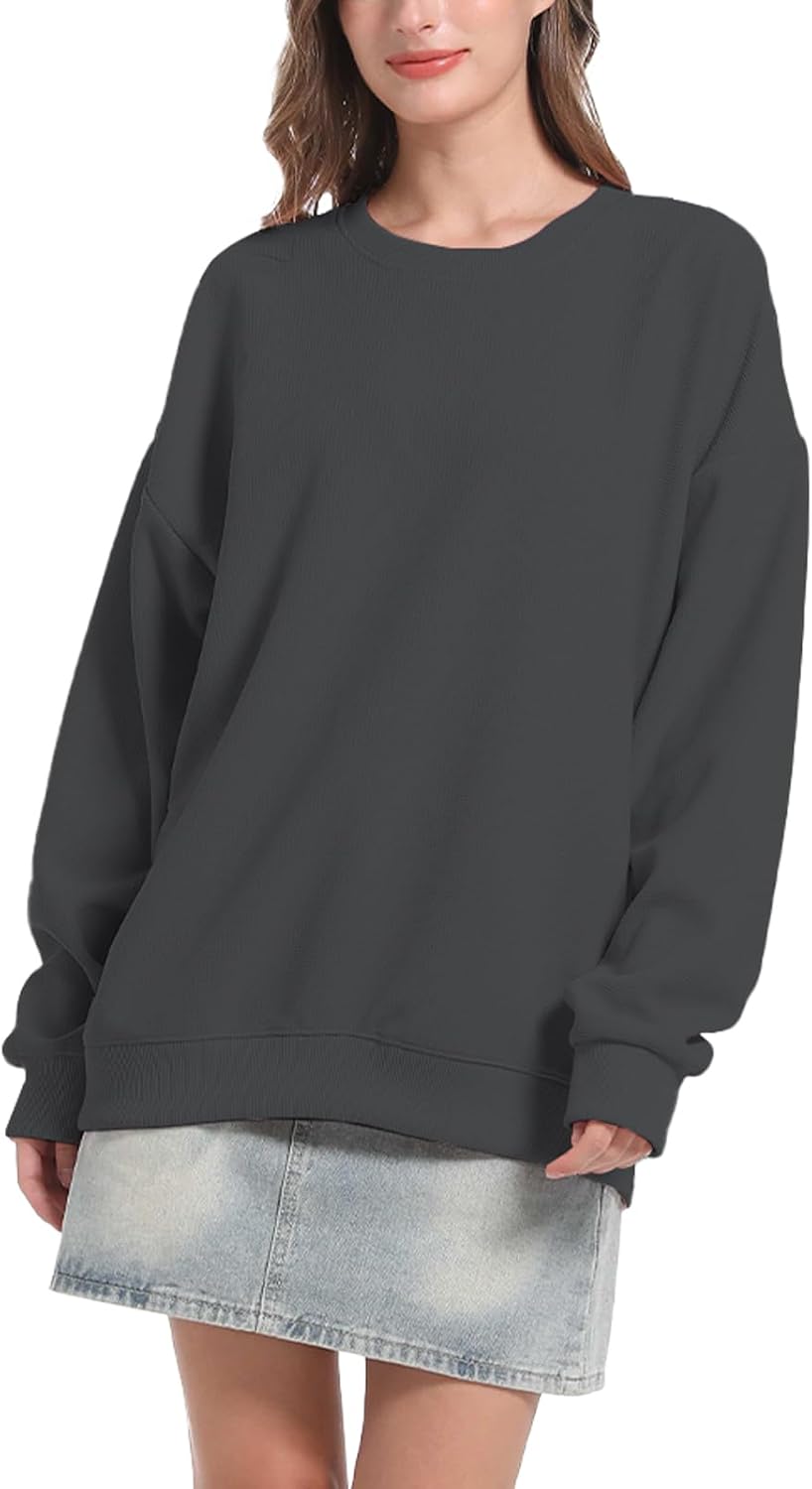 Zukela Sweatshirt for Womens Pullover Crew Neck Long Sleeve Waffle Knit Shirt Tops Fit Soft Outfits Casual Lightweight