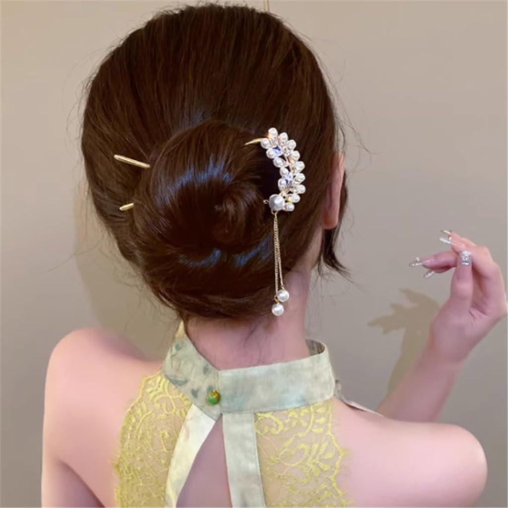 JFDBGU Horquilla de Estilo Antiguo con Colgante de Perla de Temperamento, Horquilla roja con Forma de Pastilla, Placa for el Cabello, artefacto de Súper Hada, Tocado for Mujer