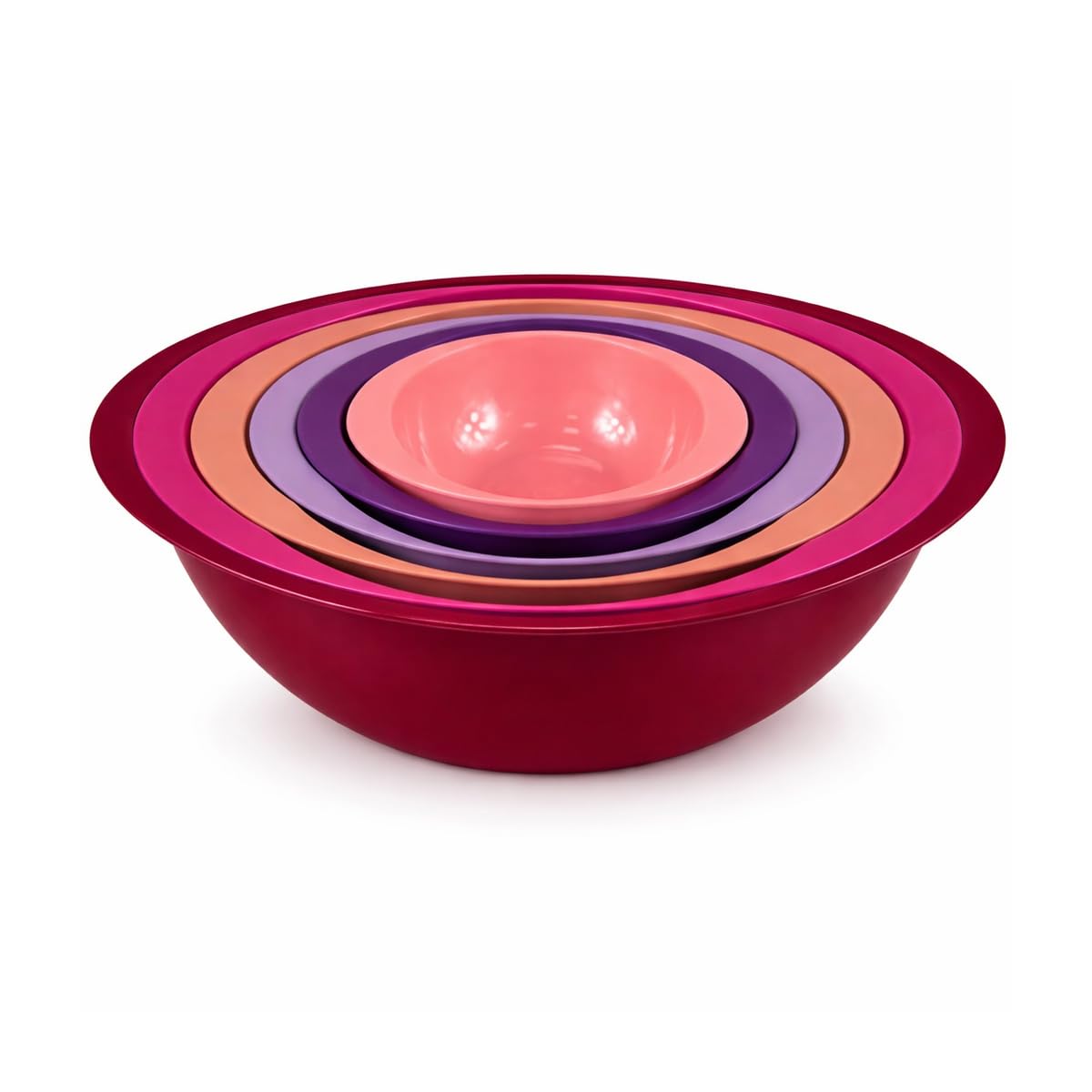 Colourful 6PC Nesting Plastic Mixing Bowls Set with Easy Grip Handles: 5.7L, 3.8L, 2.4L, 1.4L, 710ml & 295ml - Style 3