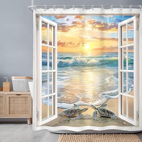 Newsely Tropical Sea Turtle Shower Curtain Cover