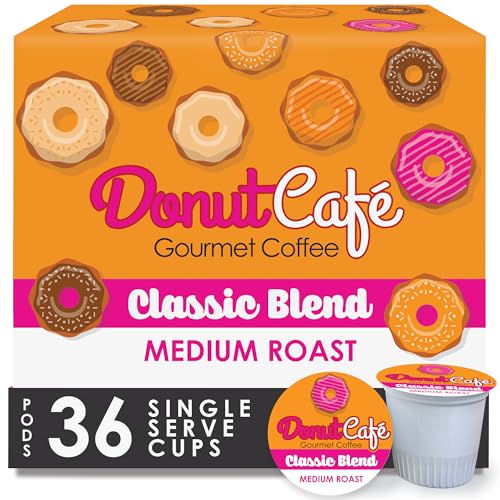 Image of Donut Cafe - Coffee Gourmet Pods, Classic Blend, Medium Roast - Non-GMO, Gluten Free - Compatible with Keurig K Cup Brewers - Smooth & Delicious - 36 Count