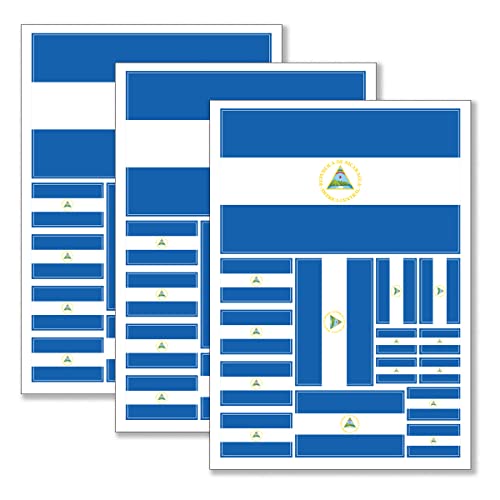 Image of QQSD Nicaragua Flag Sticker Nicaraguan Decal in Multiple Sizes, 3 Pack, 11.7 x 8.3 Inches