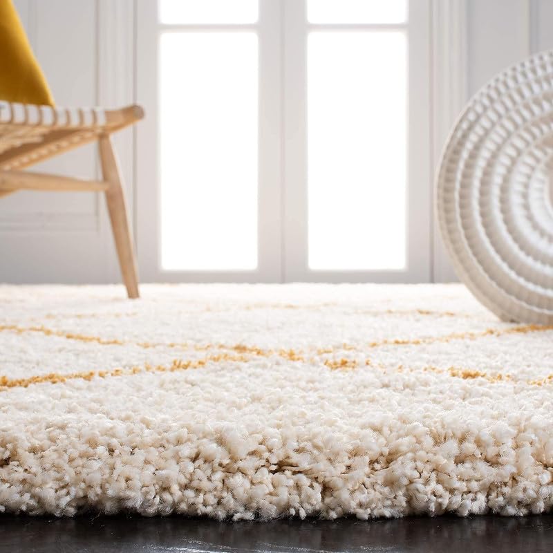 Image of SAGON Anti-Skid Shaggy Carpet Rug for Home | Ultra-Soft Plush Floor Mat for Living Room & Bedroom | Non-Slip, High-Density, Cozy Luxury Decor| 6 x 9 Feet Ivory Yellow Box