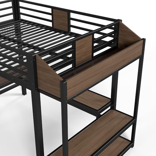 Image of Bellemave Full Size Loft Bed with Desk and USB Ports, Clothes Hanging Rod, LED, Metal Full Loft Bed Frame for Adults, Kids, Teens, Black