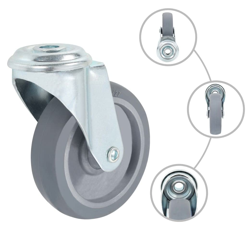 Lenkrollen mit Bolzenloch 4 Stück 100 mm grau robust für Transportwagen, Hubwagen, Sackkarren, Förderbänder, Plattformwagen, belastbar bis 60 kg, geräuscharm, rostfrei, mit Doppelbremsen