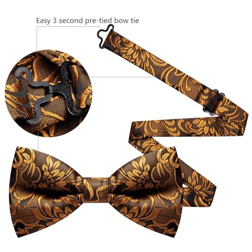 Image of YOHOWA Paisley Striped Men Bow Tie Pre-Tied Formal Adjustable Colorful Bowties Handkerchief Cufflinks Set Wedding Party