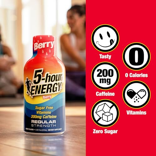 Image of 5-hour ENERGY Berry Flavor, 30 Count, 1.93 Fl Oz Energy Shot, Regular Strength, Amino Acids, B Vitamins, Sugar Free and Zero Calories