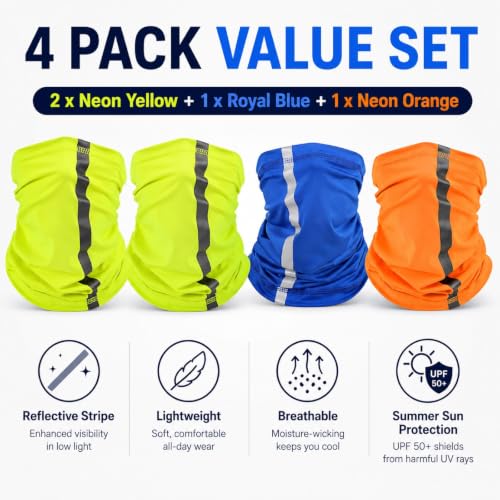 Image of SATINIOR 4 Pcs Neck Gaiter Face Mask for Men Reflective Face Cover Scarf Summer UV Sun Protection Balaclava Bandana for Work