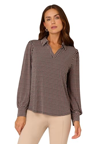 Image of Adrianna Papell Women's Print Collared V-Neck Knit Top