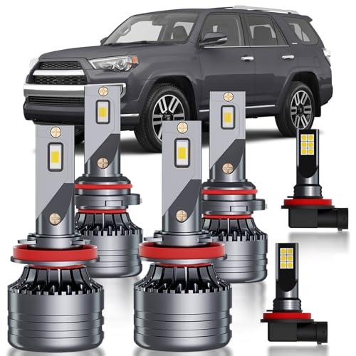 HUOKEDS Fits for 2010-2020 Toyota 4Runner High Low Beam Fog Lights Bulbs Combo, 300% Super Bright White Plug and Play Powersports Lights Blubs Package, 6500K White, Pack of 6
