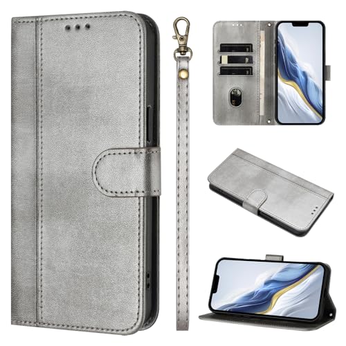 Ymyhyuxi Fundas de cuero con tapa para Samsung Galaxy A03 Core, funda de negocios, tarjetero, funda para teléfono (gris)