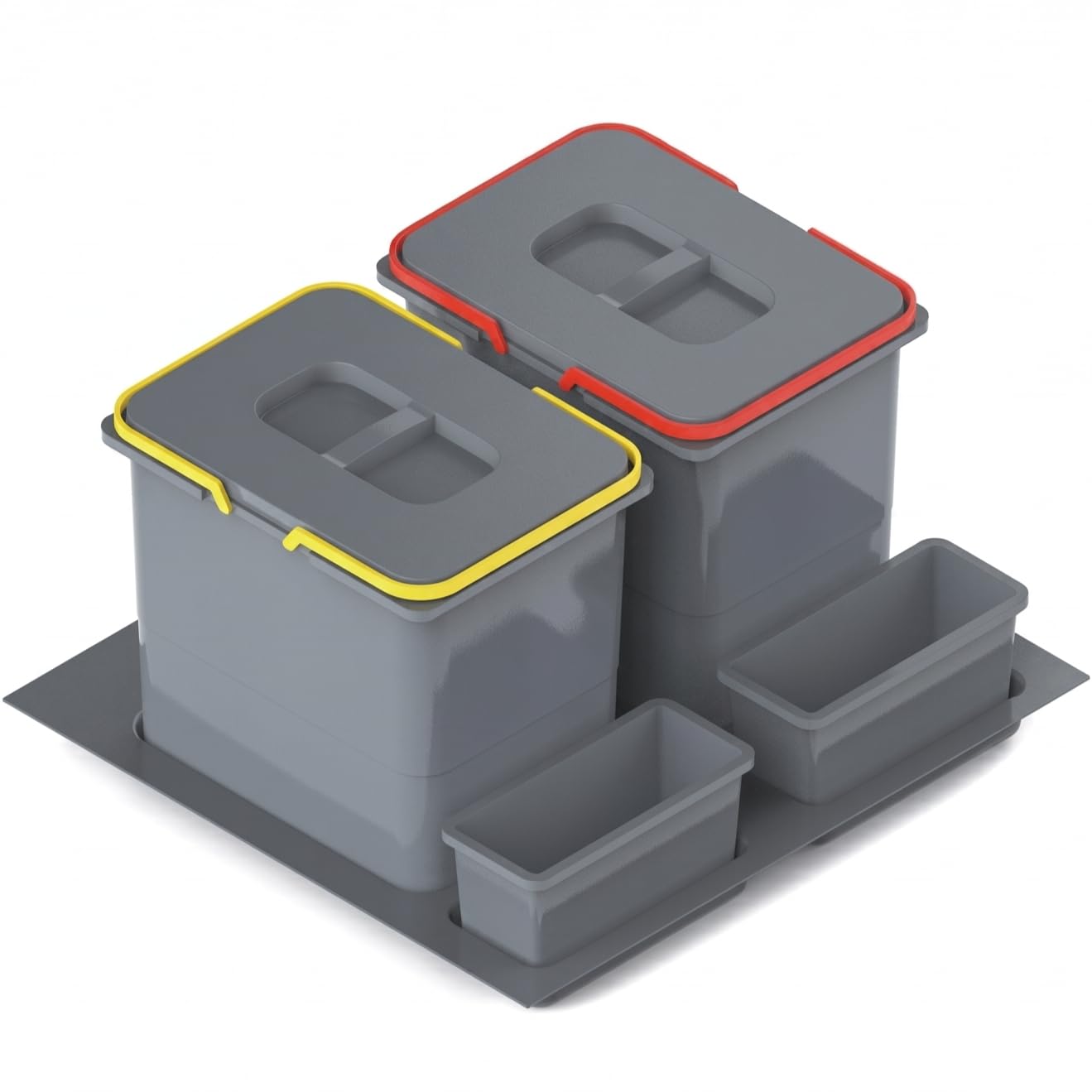 REJS Système de Tri Sélectif Cuisine 60 cm 2 Bacs 52,5x49x40 cm (2x 20L) Poubelle Encastrable Argenté