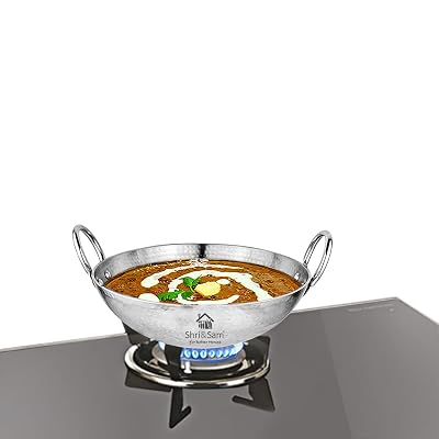 Shri & Sam Stainless Steel Heavy Weight Hammered Kadhai, 2.5 mm,20 cm, 1.1 Kg, 1.5 Litre