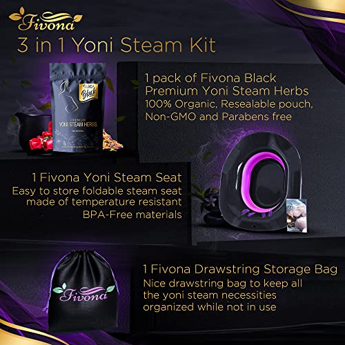 Image of Fivona 3-in-1 Yoni Steam Kit Black - Foldable Over the Toilet Steamer Seat with Herbal Blend and Storage Bag - Effective Detox pH Balance Cleansing and Relaxation - At Home V-SPA