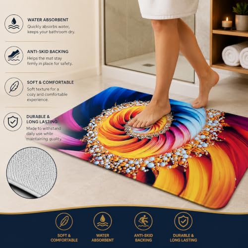 Image of BENAVJI Printed Bath Mat Combo Pack of 3 (14 x 23 Inch) | Super Soft Quick Dry Bathroom Floor Mat | Anti-Slip Water Absorbent Rug for Bathroom, Kitchen, Bedroom & Entrance | Multicolor
