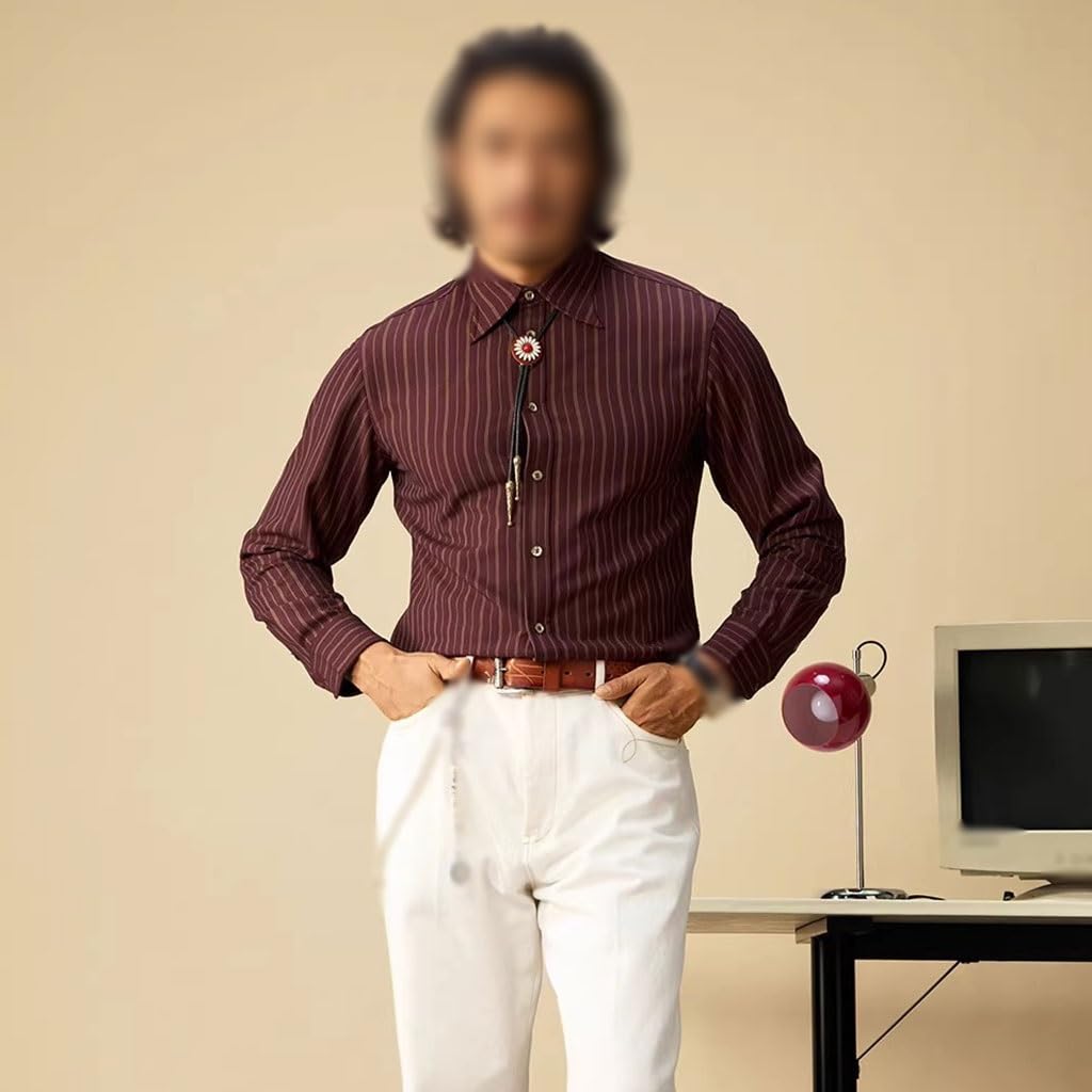 Camisa De Negocios Vintage Sin Planchar, Camisa De Hombre Anti-Arrugas Manga Larga, Diseño De Cuello Vuelto