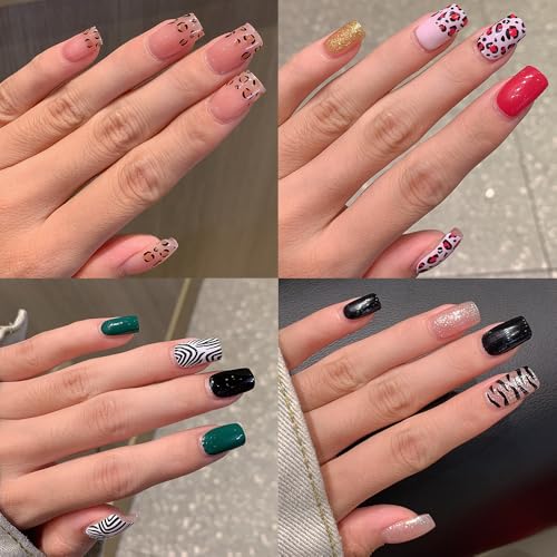Leopard Print Gel Nail Strips, Animal Design Wraps No Light Needed, Full Cover Winter Polish Stickers for Women Girls (8 Sheets)