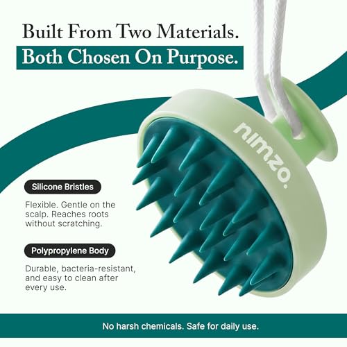 Image of Nimzo Silicone Scalp Massager Shampoo Brush | Hair Massager for Hair Growth, Dandruff Removal, Blood Circulation | Exfoliate (Green & Teal)