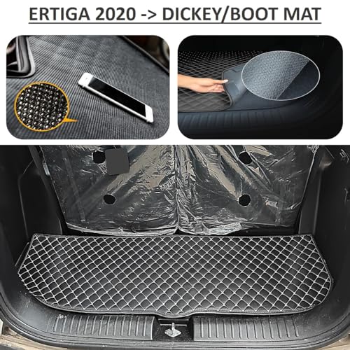 Image of Vahan Expo Premium 7D Car Mat Full Set Ertiga 2020 with Boot /Dicky Mat || Luxury Double-Stich 7D Car Floor Mat Complete Set || 100% Waterproof and Washable || Black