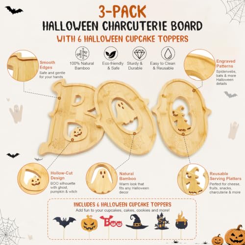 SZVRL 3‑Pack Halloween Charcuterie Board with 6 Halloween Cupcake Toppers - image 2