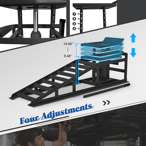 Hydraulic Car Ramps, 5T 10000lbs Low Profile Car Lift Service Ramps Truck Trailer Garage,Height Hydraulic Vehicle Ramps, Lift Height 11.61-16.21 inches, 4-Position Adjustment - 2 Pack