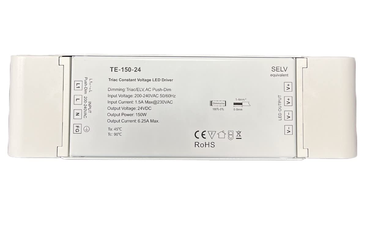 Trasformatore Alimentatore Dimmerabile 24V 150W, Dimmerabile Con Triac Dimmer Varialuce Su 220V + Pulsante Nornalmente Aperto (Push Dimmer), Per Striscia Led 24V