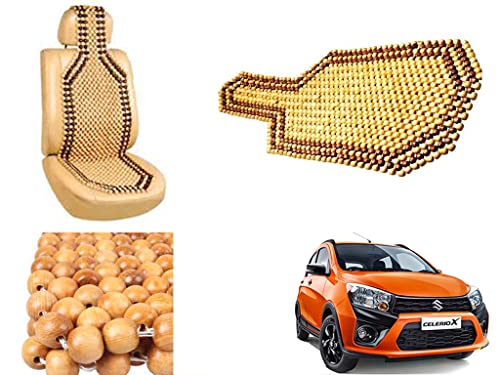 Image of Car Bead Seat Wooden Beads Cushion Cover Pad for Maruti Suzuki Celerio X, Acupressure Sitting Seat Cover | Cream Color - Pack of 1