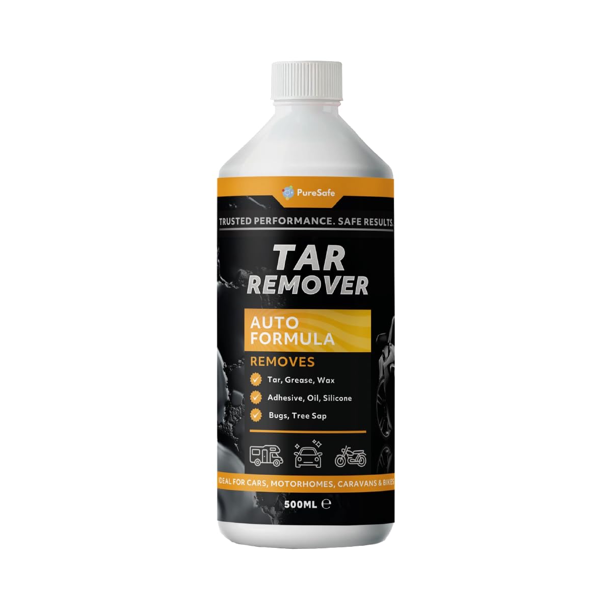 PureSafe Professional Tar & Glue Remover 500ml Powerful Formula Removes Tar Spots, Adhesive, Oil & Stains from Paintwork, Glass & Wheels Fast-Acting, Easy-Use Car Cleaner for Cars