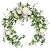 Lings Moment Flower Garland 6FT Eucalyptus Rose Sweetheart Table Decor for Wedding Reception Artificial Floral Garland for Mantle Spring Christmas Decoration White Lily