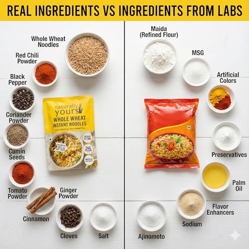 Image of Naturally Yours Khapli Atta Whole Wheat Instant Noodles 175g | 24g Protein | High Protein & Fiber | 100% Maida-Free | Healthy Meal | Non-Fried | No Onion No Garlic Jain-Friendly | Pack of 2