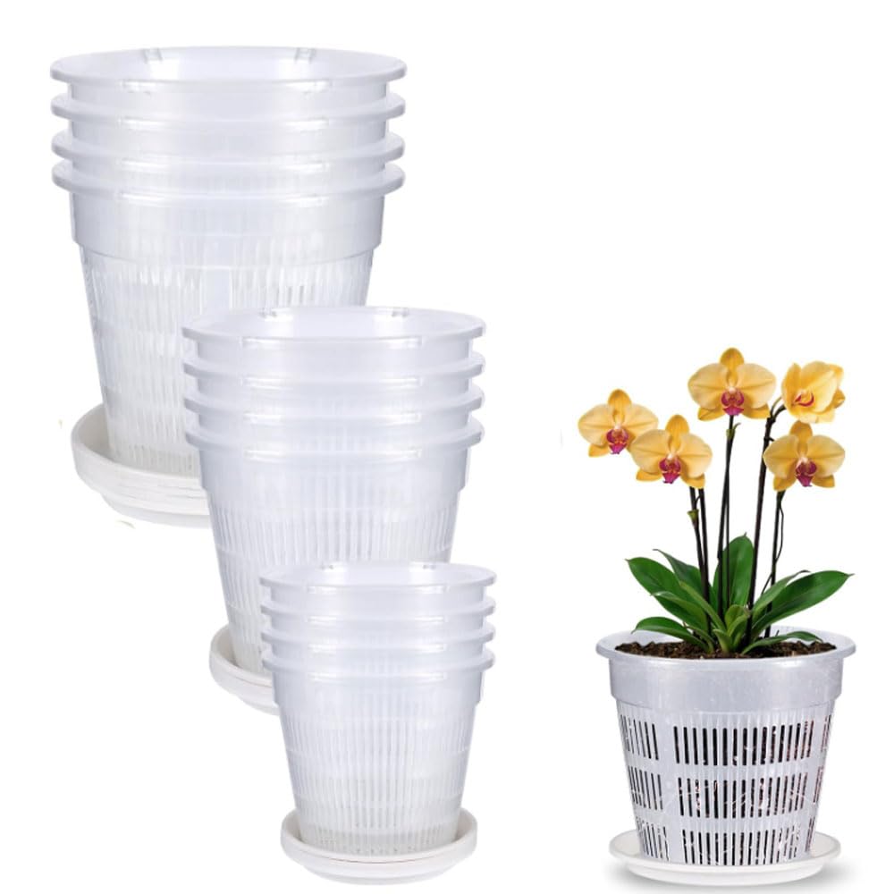 5x Orchideentopf Transparent 14 Cm – Mit Untersetzer, Ablauflöchern, Atmungsaktiv, Für Umtopfen Und Wurzelwachstum