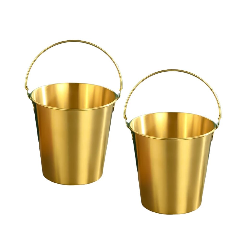 Cubo de Hielo, Cubo de Hielo for Bebidas, pequeño con Asas fáciles de Transportar, Cubo de Hielo de Metal for Fiestas, Vino, hogar, Bar, Boda, Paquete de 2(Gold,1.7L)