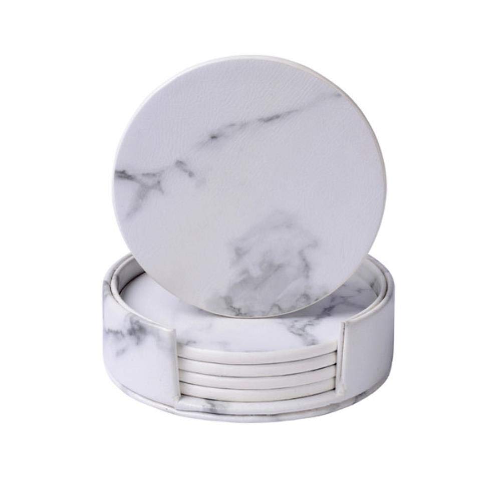 Posavasos Originales，Posavasos De Mármol De Cuero Bebida Taza De Café Alfombrilla De Té Mesa De Comedor Manteles Individuales Mesa Negro Blanco Decoración Elegante 6Pcs, Cuadrado Puro