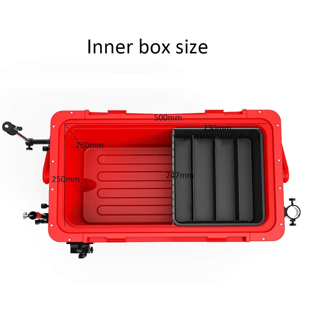 Boîte de pêche avec siège 40 L, Levage à Quatre Pattes, Grande capacité, Isolation épaisse, boîte de pêche, équipement de pêche avec Accessoires (Couleur : Rouge)