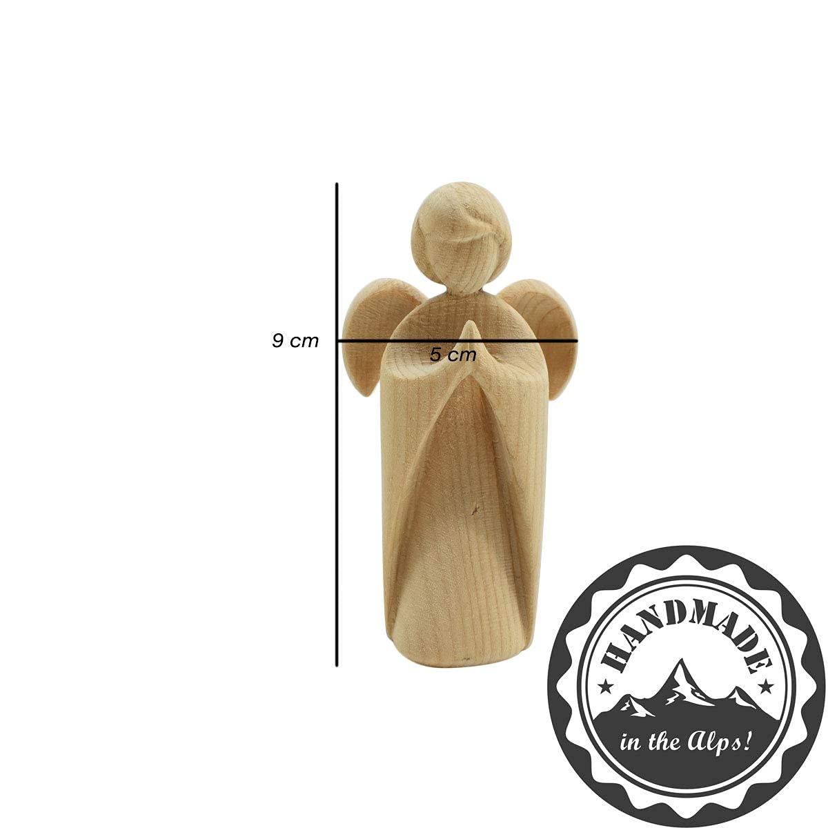 4betterdays.com Angelo custode classico in legno di pino cembro – Artigianato in Alto Adige – Odore di cembro/altezza 9 cm/figura angelo, regalo per battesimo/angelo custode in legno