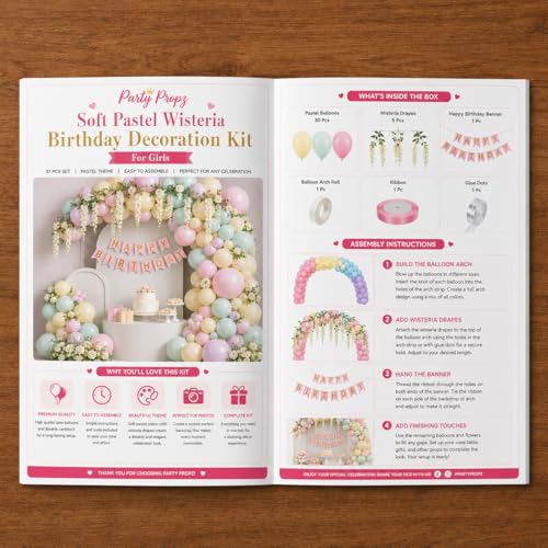Image of Party Propz Soft Pastel Wisteria Birthday Decoration Kit For Girls -37 Pcs, Happy Birthday Banner, Wisteria Drapes, Pastel Balloons & Arch Roll,Balloon Decoration Kit for Girls (Latex,Cardstock)