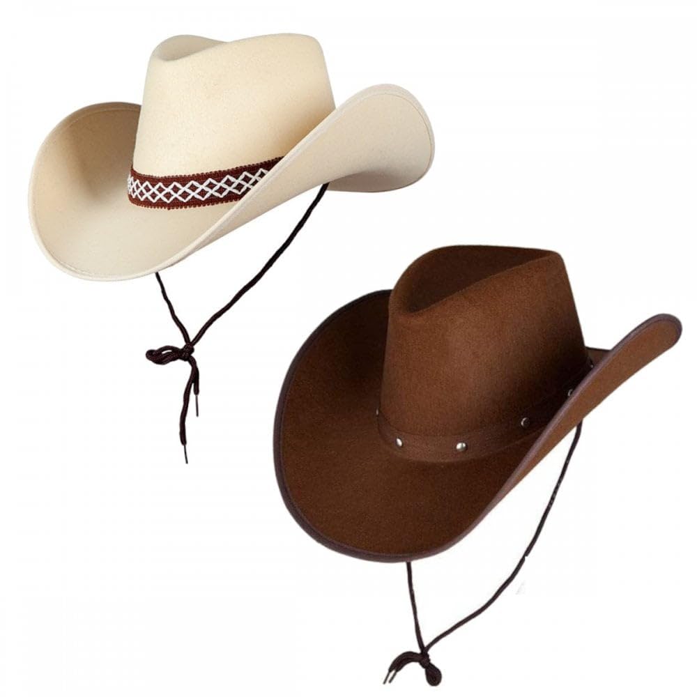 Titch & Timbo Adult Texan Cowboy Hat 2 Pack (Multiple Options) : Fancy Dress Party Accessory Country Western Rancher Wild West Music Festival (Classic Texan, Dark Brown,Sand)