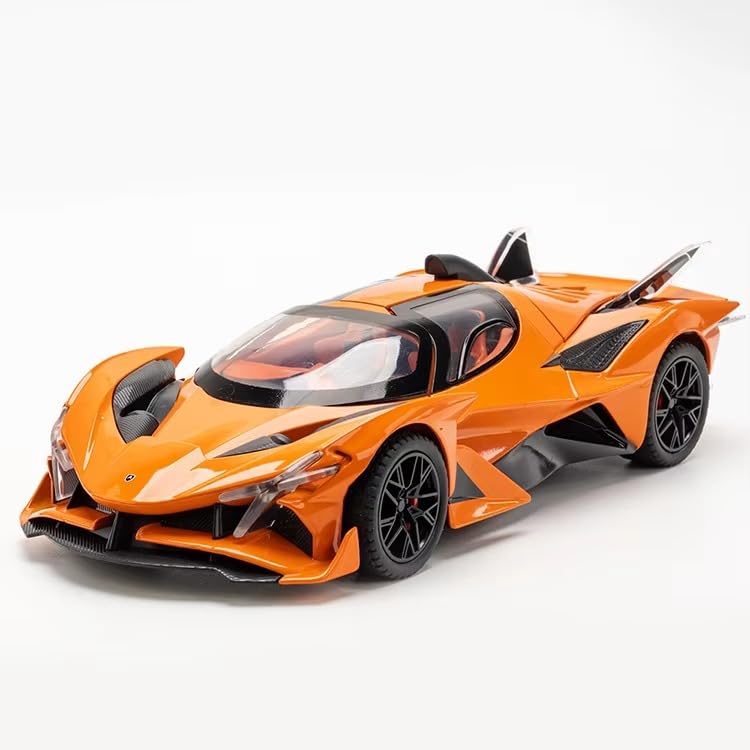 Image of FEXXA 🏎️ Exclusive Alloy Metal Pull Back Die-cast Car Model with Sound Light Mini Auto Toy for Kids Metal Model Toy Car with Sound and Light (1.24 Scale APO-LLO EVO -Orange)