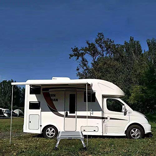 HELESIN RV Step, Adjustable Height Aluminum Platform Step，RV Step Stool Supports Up to 1000lbs Includes Handle, Non-Slip Rubber Feet, Durable Construction, Easy to Store and Transport