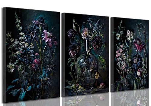 3 lienzos florales de Dark Academia para pared, diseño vintage