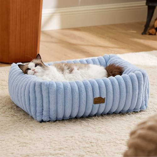 Image of Bedsure ComfyFleece Cute Dog Bed for Small Dogs & Cats Washable,20in Blue