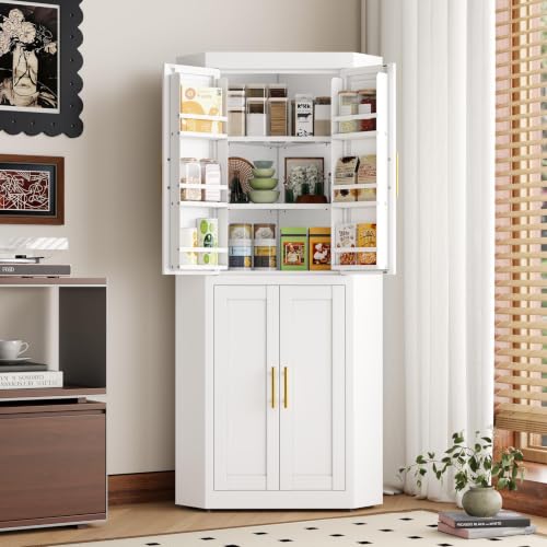 Image of GAIOUS 63 inch Metal Corner Kitchen Pantry Cabinet, Kitchen Food Cabinets White