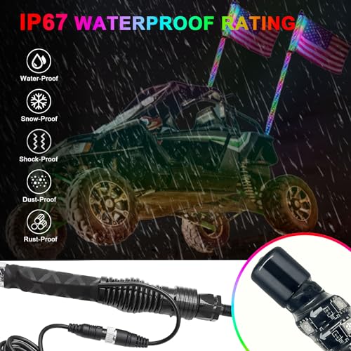 WEKILAM 2 Pack 4FT Whip Lights with Spring, LED Whip Light with App & Remote Control, Spiral RGB Chasing Lighted Antenna Whips, Music Whip Light for UTV ATV RZR SXS Can-Am Dune Buggy Offroad Truck by WEKILAM - Image 5