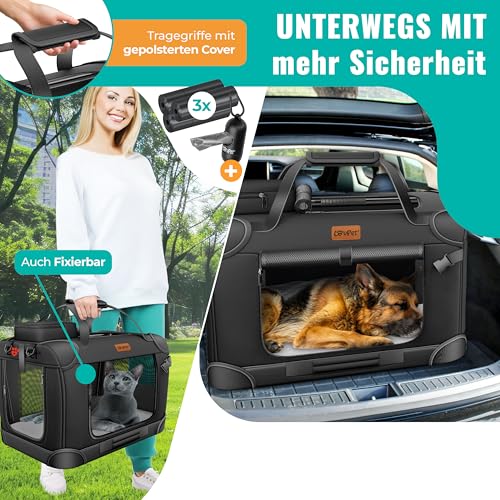 LOVPET® Transportbox Hund Katze Transporttasche XXXL 102x70x70cm | Hunde-Tragetasche Faltbare Katzentasche | Haustier-Transportbox inkl. Hundenapf & Schultergurt | für Katzen & Hunde Schwarz