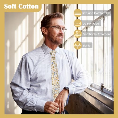 Image of Mantieqingway Men Skinny Tie Cotton Floral Necktie for Wedding Groomsmen Tie